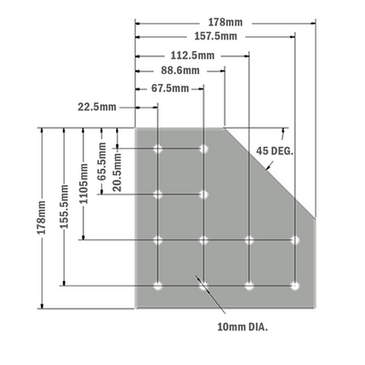 41-160-1 MODULAR SOLUTIONS ALUMINUM CONNECTING PLATE<br>180MM X 180MM FLAT CORNER W/HARDWARE